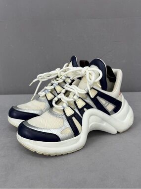 🚩steal Louis Vuitton Cream and Navy Sculpted-Soled Women’s Sneakers